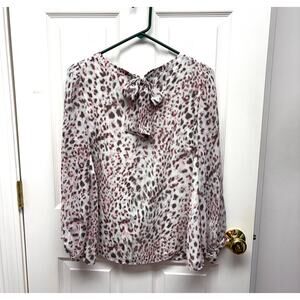 Talbots Blouse, Sheer White Lined, Black Pink Silver, Spots, Women's Size LP
